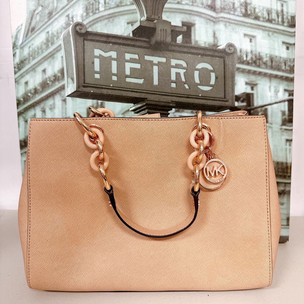 Michael Kors Nouveau Hamilton Blush Leather Chain Shoulder Tote Bag Handbag